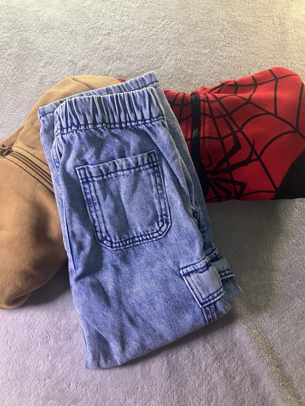 Jumping Beans & Cat & Jack Kids Lot Size 5/XS Denim Cargo + Spiderweb Hoodies